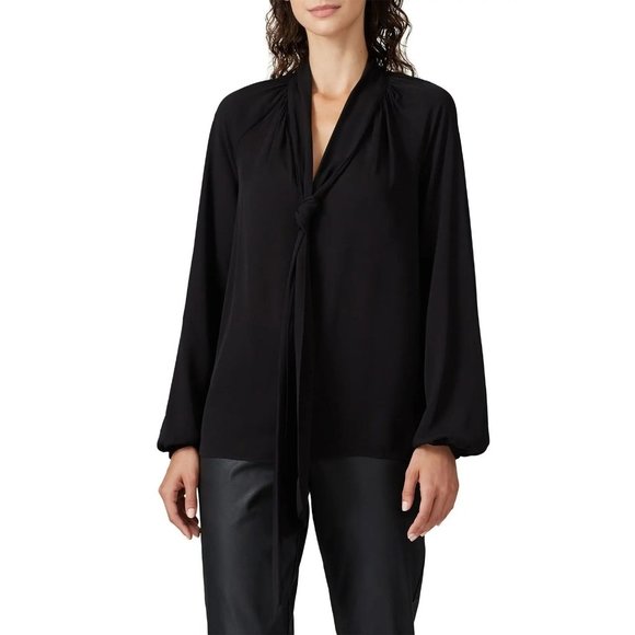 Theory Classic Scarf Top in Black Medium Womens Long Sleeve Blouse - Picture 14 of 14